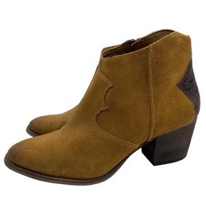 Marc Fisher Boots Stefani Western Brown Suede Leather Ankle Block Heel Size 10